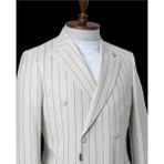 İlayda Emir Kırlangıç Yaka,torba Cepli, Kruvaze, Çizgili, Erkektakım Elbise, Slim Fit, Krem - 6 Drop - 48