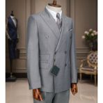 İlayda Emir Kruvaze, Kırlangıç Yaka, Çift Cepli, Slim Fit, Erkek Takım Elbise, Gri - 6 Drop - 58