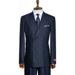 İlayda Emir Luxury, Slim Fit, Kruvaze, Çizgili, Erkek Takım Elbise - Lacivert - 6 Drop - 56
