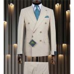 İlayda Emir Özel Tasarım, Kruvaze, Kırlangıç Yaka, Slim Fit, Çizgili, Erkek Takım Elbise, Krem - 6 Drop - 56