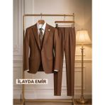 İlayda Emir Özel Tasarım,slım Fıt, Blazer, Erkek Takım Elbise, Kahvrengi - Kahve - 6 Drop - 56
