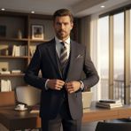 İlayda Emir Slim Fit, 3 Parça Takım Elbise, Erkek Klasik Yelekli, Premium Kumaş, Ofis ve Özel Gün Takımı - Koyu Lacivert - 6 Drop - 62