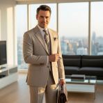 İlayda Emir Slim Fit, 3 Parça Takım Elbise, Erkek Klasik Yelekli, Premium Kumaş, Ofis ve Özel Gün Takımı - Krem - 6 Drop - 52