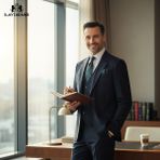 İlayda Emir Slim Fit, 3 Parça Takım Elbise, Erkek Klasik Yelekli, Premium Kumaş, Ofis ve Özel Gün Takımı - Lacivert - 6 Drop - 54