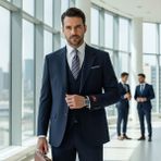 İlayda Emir Slim Fit, 3 Parça Takım Elbise, Erkek Klasik Yelekli, Premium Kumaş, Ofis ve Özel Gün Takımı - Navy Blue - 6 Drop - 56