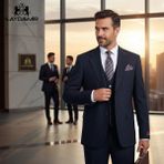 İlayda Emir Slim Fit, 3 Parça Takım Elbise, Erkek Klasik Yelekli, Premium Kumaş, Ofis ve Özel Gün Takımı - Navy Blue - 6 Drop - 60