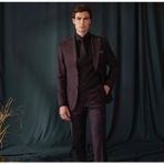 İlayda Emir Slim Fit, Blazer, Çizgili, Kırlangıç Yaka, Yelekli, Bordo Takım Elbise - 6 Drop - 52