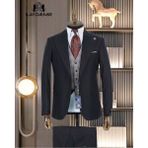 İlayda Emir Slim Fit, Blazer, Kırlangıç Yaka, Tek Düğmeli, Yelekli, Erkek Takım Elbise, Siyah - 6 Drop - 46