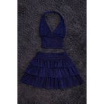 İlayda Toprak Ashley Lacivert Simli Premium Modal Kumaş Fırfırlı Şortlu Etek Boyun Askılı Bluz 2'li Takım
