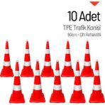 İleri Trafik 10 Adet Tpe Trafik Konisi 90 Cm Çift Reflektifli Trafik Dubası Seti