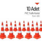 İleri Trafik 10'lu EKO TPE Trafik Konisi Seti 75 cm - Ağırlıksız Trafik Dubası