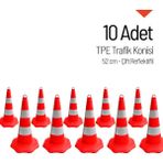 İleri Trafik 10'lu TPE Trafik Konisi Seti 52 cm Çift Reflektifli - Ağırlıksız Trafik Dubası