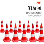 İleri Trafik 10'lu Tpe Trafik Konisi Seti 70 cm Çift Reflektifli Trafik Dubası