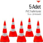 İleri Trafik 5 Adet Pvc Trafik Konisi 75 Cm Çift Reflektifli Trafik Dubası