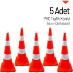 İleri Trafik 5 Adet PVC Trafik Konisi 90 cm Çift Reflektifli - Ağırlıksız Trafik Dubası