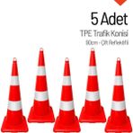 İleri Trafik 5 Adet Tpe Trafik Konisi 90 cm Çift Reflektifli Trafik Dubası Seti