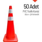 İleri Trafik 50'Li Pvc Trafik Konisi Seti 90 Cm Çift Reflektifli