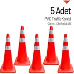 İleri Trafik 5'Li Pvc Trafik Konisi Seti 90 Cm Çift Reflektifli