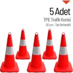 İleri Trafik 5'li TPE Trafik Konisi Seti 50 cm Tek Reflektifli - Ağırlıksız Trafik Dubası