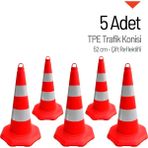 İleri Trafik 5'li TPE Trafik Konisi Seti 52 cm Çift Reflektifli - Ağırlıksız Trafik Dubası