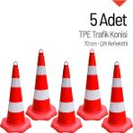 İleri Trafik 5'li TPE Trafik Konisi Seti 70 cm Çift Reflektifli - Ağırlıksız Trafik Dubası