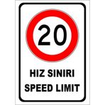 ilgi trafik market Türkçe İngilizce Hız Sınırı 20 km İşareti Levhası Etiketi Sembolü PF1769-V-E-N-A3