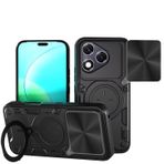ILING HONOR 400 Lite 5G için kılıf, Gelişmiş Metal Doku Sert PC + Yumuşak Mat Silikon TPU Tampon Darbeye Dayanıklı Kılıf, Halka Destek Çubuğu ve Kaydırmalı Kamera Kapağı (Siyah)