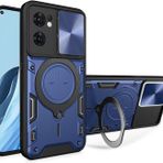 ILING OPPO Find X5 Lite 5G için kılıf, Gelişmiş Metal Doku Sert PC + Yumuşak Mat Silikon TPU Tampon Darbeye Dayanıklı Kılıf, Halka Destek Çubuğu ve Kaydırmalı Kamera Kapağı (Mavi)
