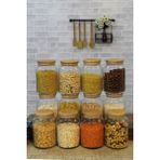 İliva 12 Adet 800 ml Bambu Kapaklı Vakumlu Cam Kavanoz Saklama Kabı Seti, Baharat Takımı