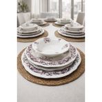 İliva 24 Parça 6 Kişilik Mürdüm Floral Desen Porselen Yemek Takımı