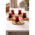 İliva 6 Adet Cam Ince Belli Çay Bardağı + 6 Adet Bambu Bardak Altlığı – Çay Servis ve Sunum Seti - Şeffaf - 0 - 499 ml