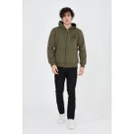 İlk El Grup Ieg™ Erkek 3 Iplik Pamuklu Fermuarlı Kapüşonlu Kanguru Cepli Baskılı Hoodie Hırka Sweatshir - Yeşil