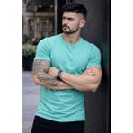 İlk El Grup Ieg™ Erkek T-Shirt Bisiklet Yaka Slim Fit Dar Kesim Likralı Tişört Günlük Basic Body - Turkuv - 2XL