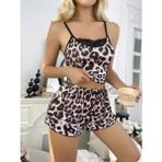 İlk El Grup Ieg™ Leopar Desenli Şortlu Gecelik Pijama Takımı 6662 - Siyah - L - XL