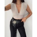 İlk El Grup Ieg™ Vatkalı Kolsuz V Yaka Drapeli Crop Bluz Likralı Fit - Boyalı Gri - XS