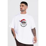 İlk El Grup Ieg™ Yılbaşı Gözlüklü Noel Baba Baskılı Kısa Kollu Oversize Bisiklet Yaka T-Shirt - Beyaz - XL