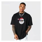 İlk El Grup Ieg™ Yılbaşı Gözlüklü Noel Baba Baskılı Kısa Kollu Oversize Bisiklet Yaka T-Shirt - Siyah - XL