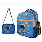 Ilk Okul Çantası 2'li Set Ilkokul Çantası Astronot Desenli Yüksek Kaliteli Okul Çantası - Mavi