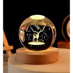 ilkatech 3D Kristal Top Gece Lambası, Ahşap Tabanlı Cam Top Gece Lambası, LED Geyik Gece Lambası Doğum Günü Hediyesi, Fantezi Masa Mevcut Uzay (Geyik) Cam Dekoratif Eşya RGB Aydınlatma