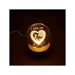 ilkatech 3D Kristal Top Gece Lambası, Ahşap Tabanlı Cam Top Gece Lambası, LED I LOVE YOU Gece Lambası Doğum Günü Hediyesi, (I LOVE YOU) Cam Dekoratif Eşya RGB Aydınlatma