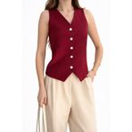 İLKCET MODA Atlas Kumaş Bordo Silver Düğmeli Kadın Yelek