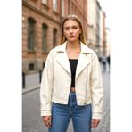 İLKCET MODA Balon Kol Ekru Oversize Kadın Deri Ceket