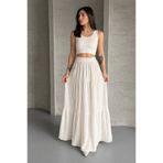 İLKCET MODA Büzgülü Katlı Beyaz Müslin Kumaş Uzun Etek