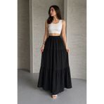 İLKCET MODA Büzgülü Katlı Siyah Müslin Kumaş Uzun Etek