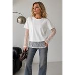 İLKCET MODA Dantel Detay Beyaz Modal Kumaş Kadın T-shirt