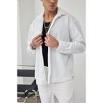 İLKCET MODA Erkek Beyaz Oversize Kadife Gömlek