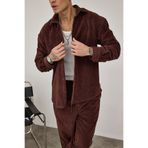 İLKCET MODA Erkek Kahve Oversize Kadife Gömlek