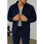 İLKCET MODA Erkek Lacivert Oversize Kadife Gömlek