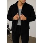 İLKCET MODA Erkek Siyah Oversize Kadife Gömlek