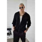 İLKCET MODA Fermuarlı Siyah Oversize Açık Yaka Triko Hırka